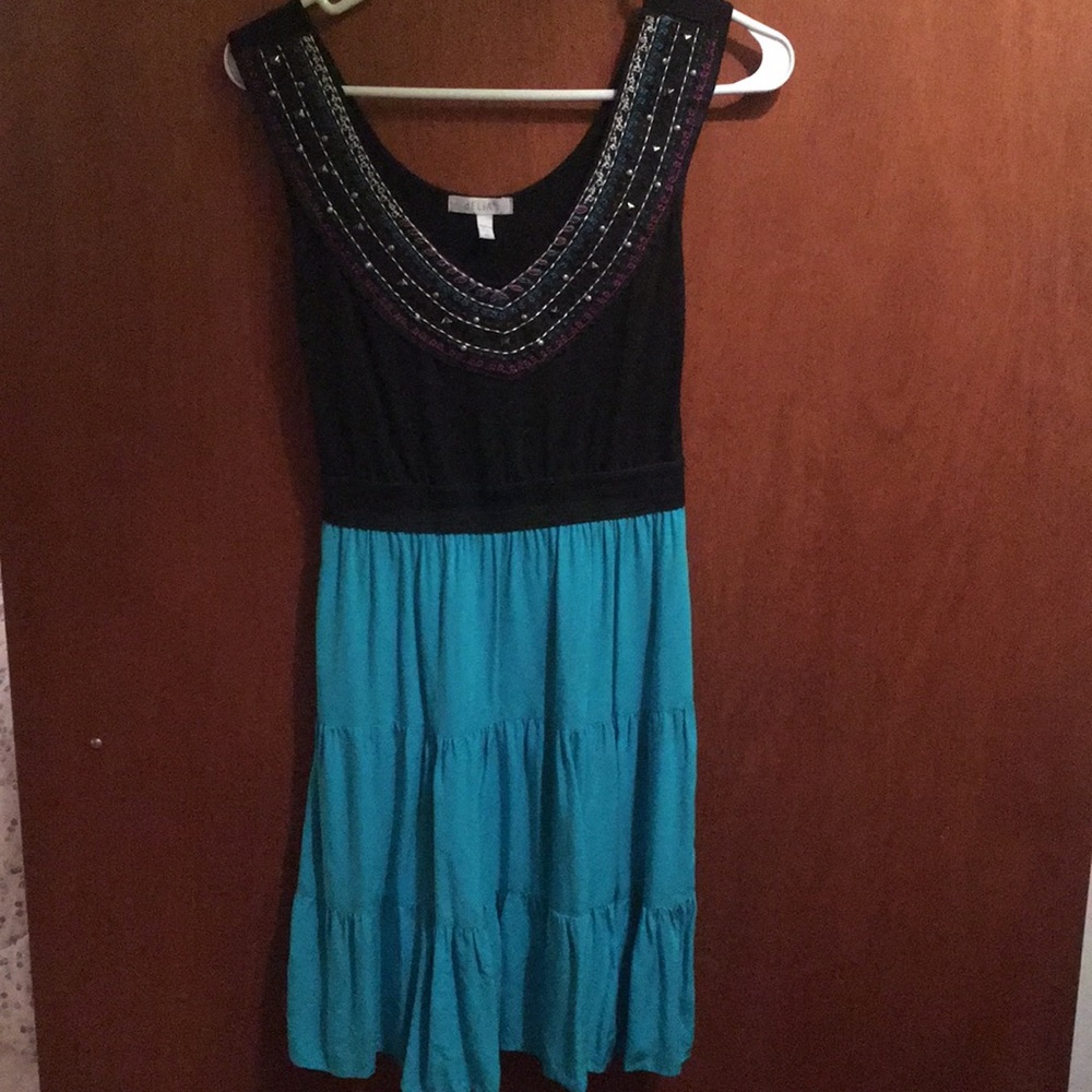 Embroidered Black and Turquoise Dress